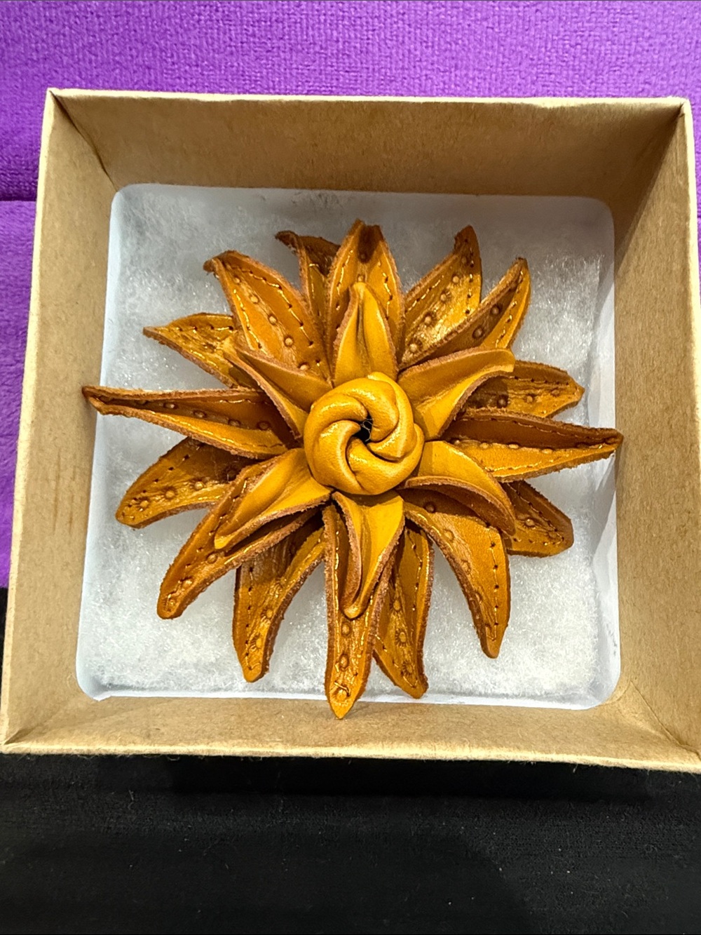 Handcrafted Golden Leather Flower Accent - Home Decor